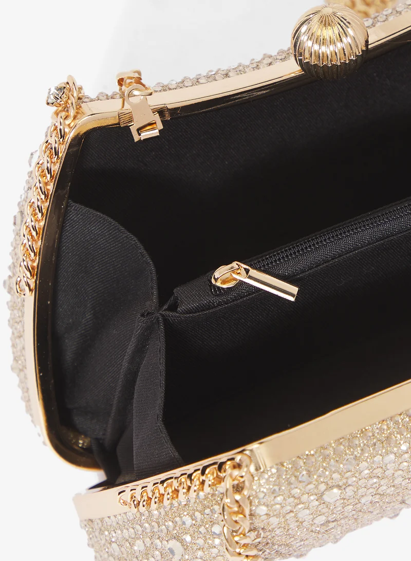 Khizana Gold Gold Rhinestone Embellished Detailed Chain Bag for Women | Best Price UAE